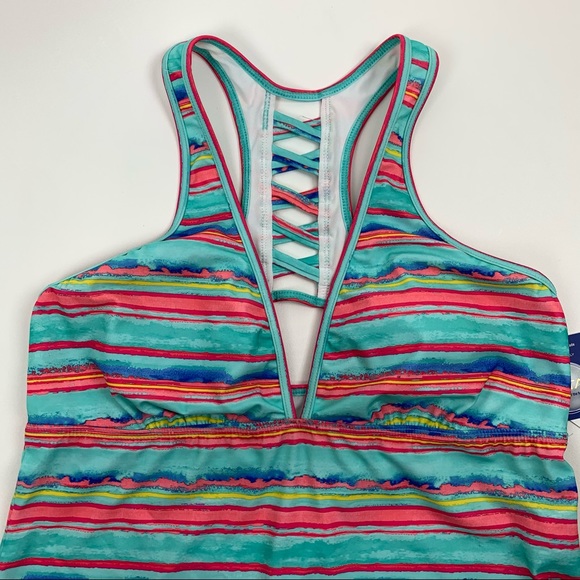 Nautica Tankini Racer Back Multi-Color Size 14 - Picture 3 of 10